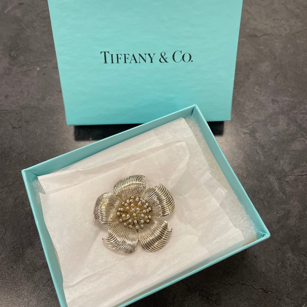 Tiffany & Co. Vintage Sterling Silver Dogwood Flower Brooch